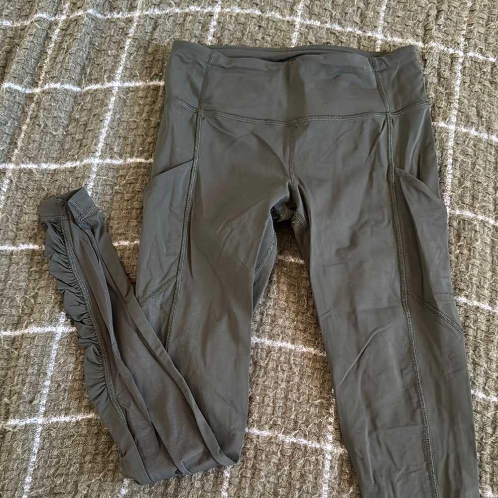 Lululemon Olive Green Leggings with Ruffle Detail